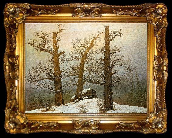 framed  Caspar David Friedrich Hunengrab im Schnee, ta009-2